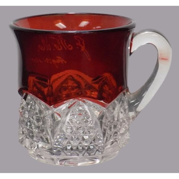 Ruby-Stained Pressed Glass Souvenir Mug GDS 39 Duncan Button Arches 1907 Etching - Picture 3 of 6